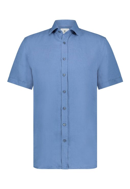 State of Art Overhemd van 100% linnen grijsblauw uni