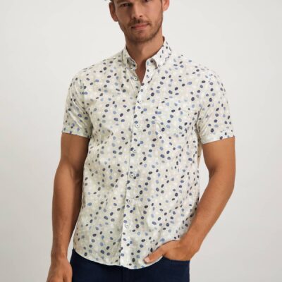 State of Art Button down overhemd van biologisch katoen grijsblauw/khaki