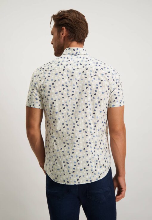 State of Art Button down overhemd van biologisch katoen grijsblauw/khaki