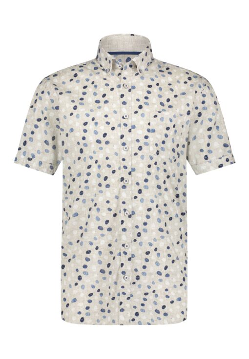 State of Art Button down overhemd van biologisch katoen grijsblauw/khaki