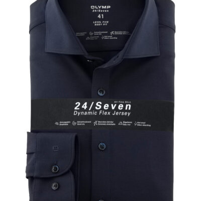 OLYMP Level Five 24/Seven Body Fit, Zakelijk Overhemd, Kent, Marineblauw