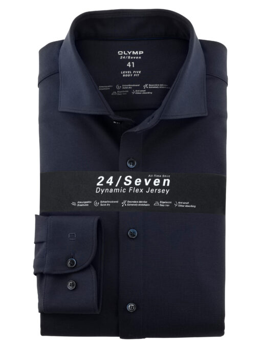 OLYMP Level Five 24/Seven Body Fit, Zakelijk Overhemd, Kent, Marineblauw