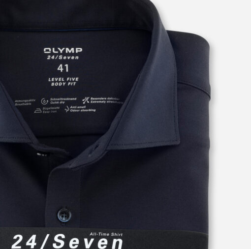 OLYMP Level Five 24/Seven Body Fit, Zakelijk Overhemd, Kent, Marineblauw