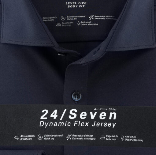 OLYMP Level Five 24/Seven Body Fit, Zakelijk Overhemd, Kent, Marineblauw