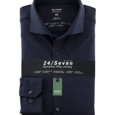 OLYMP No. Six 24/Seven Super Slim, Zakelijk Overhemd, Kent, Marineblauw
