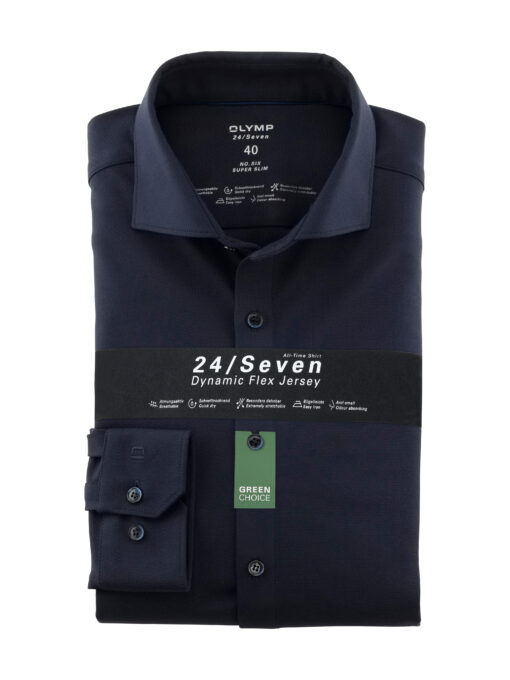 OLYMP No. Six 24/Seven Super Slim, Zakelijk Overhemd, Kent, Marineblauw