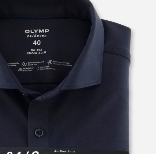 OLYMP No. Six 24/Seven Super Slim, Zakelijk Overhemd, Kent, Marineblauw