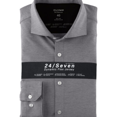 OLYMP No. Six 24/Seven Super Slim, Zakelijk Overhemd, Kent, Grafiet