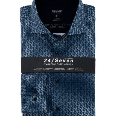 OLYMP Luxor 24/Seven Modern Fit, Zakelijk Overhemd, Kent, Marineblauw