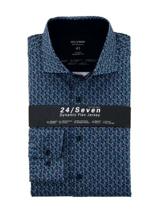 OLYMP Luxor 24/Seven Modern Fit, Zakelijk Overhemd, Kent, Marineblauw