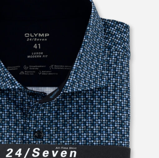 OLYMP Luxor 24/Seven Modern Fit, Zakelijk Overhemd, Kent, Marineblauw