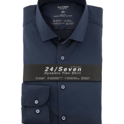 OLYMP Level Five 24/Seven Body Fit, Zakelijk Overhemd, Modern Kent, Marineblauw