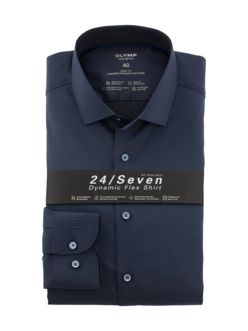 OLYMP Level Five 24/Seven Body Fit, Zakelijk Overhemd, Modern Kent, Marineblauw