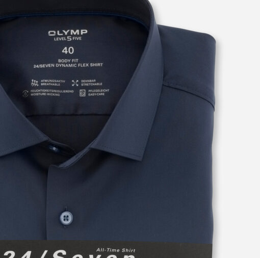 OLYMP Level Five 24/Seven Body Fit, Zakelijk Overhemd, Modern Kent, Marineblauw