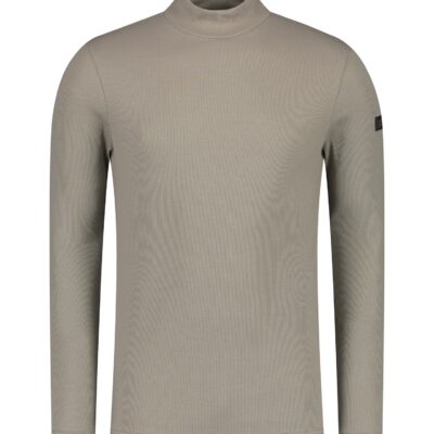 Purewhite Ribbed Long Sleeve Mockneck T-Shirt Taupe