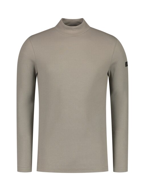 Purewhite Ribbed Long Sleeve Mockneck T-Shirt Taupe