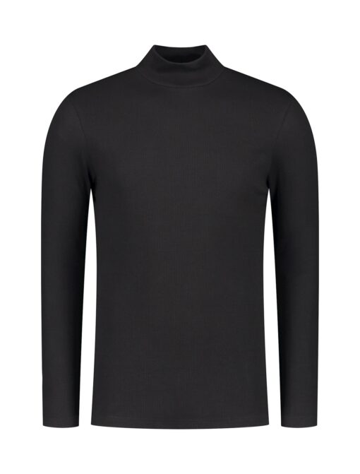 Purewhite Ribbed Long Sleeve Mockneck T-Shirt Black