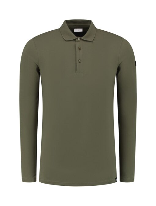 Purewhite Badge Long Sleeve Polo Army Green