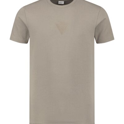 Purewhite Triangle Embroidery Dimension T-shirt Taupe
