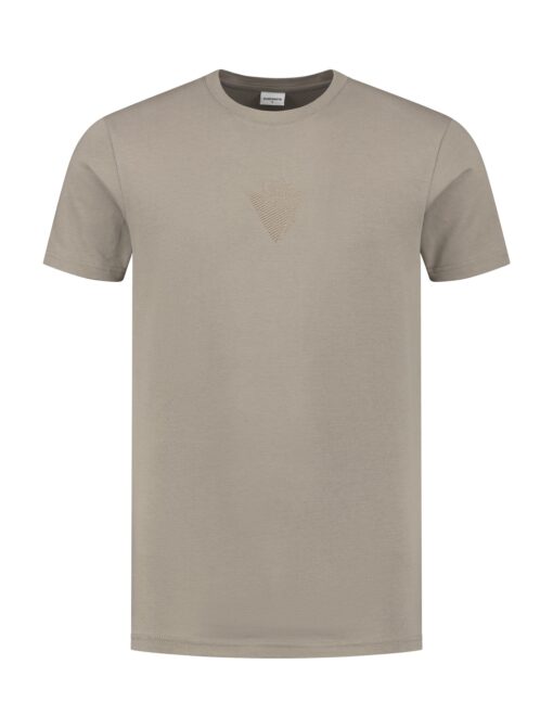 Purewhite Triangle Embroidery Dimension T-shirt Taupe