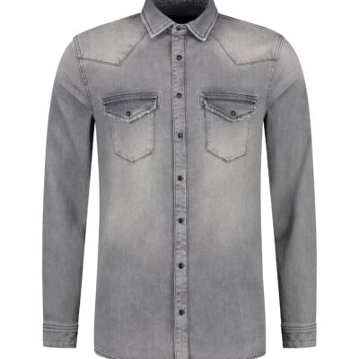 Purewhite Classic Washed Denim Shirt Mid Grey