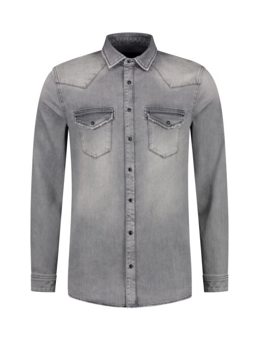 Purewhite Classic Washed Denim Shirt Mid Grey