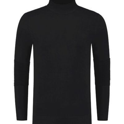 Purewhite Ribbed Panel Knit Mockneck Black