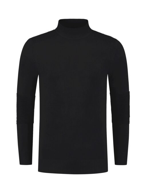 Purewhite Ribbed Panel Knit Mockneck Black