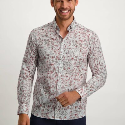 State of Art Button down overhemd met bloemenprint wit/fuchsia