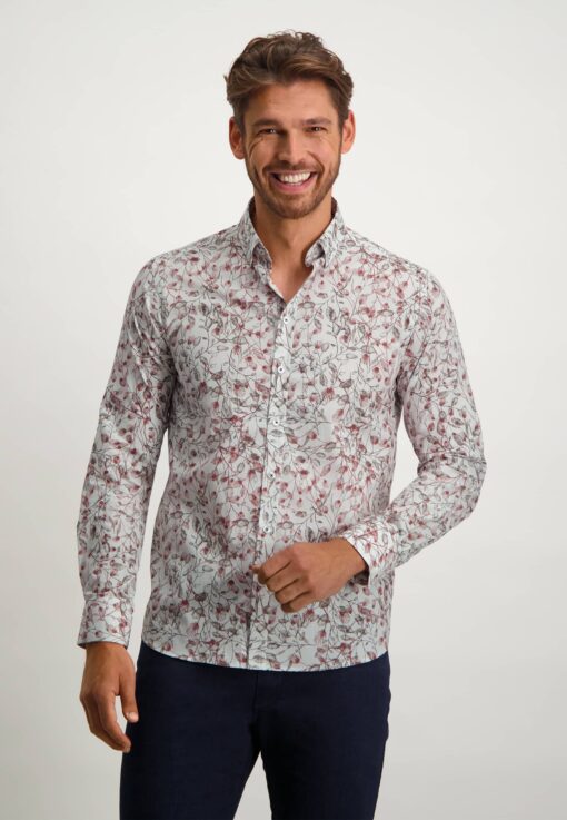 State of Art Button down overhemd met bloemenprint wit/fuchsia