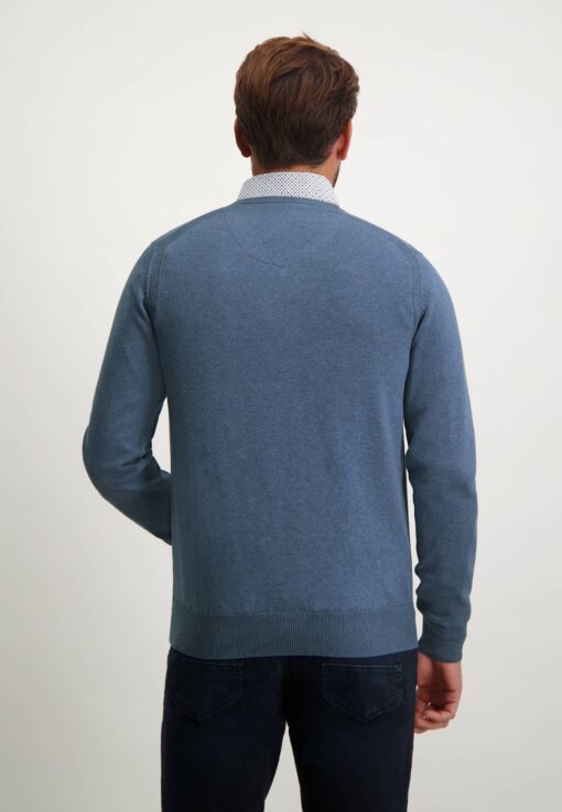 State of Art Biologisch katoenen trui met logo op borst grijsblauw uni
