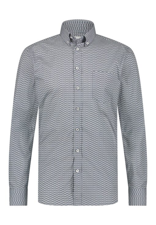 State of Art Poplin overhemd met retroprint grijsblauw/wit