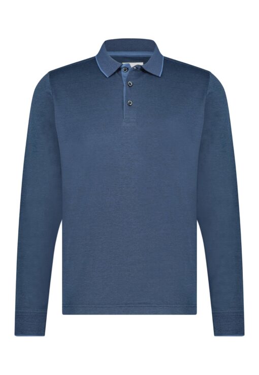 State of Art Piqué polo van gemerceriseerd katoen donkerblauw/grijsblauw