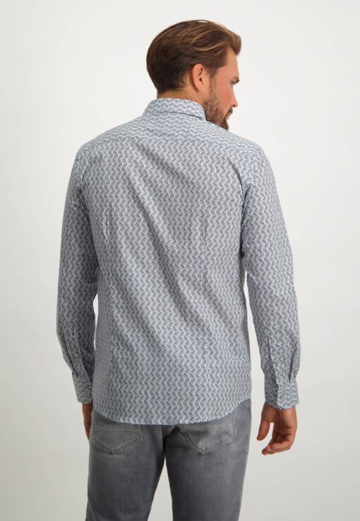 State of Art Button down overhemd met borstzak wit/kobalt
