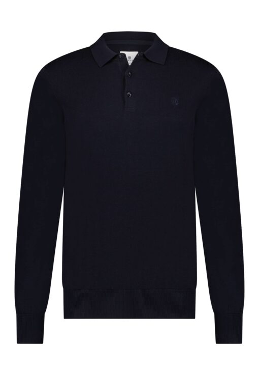 State of Art Katoenen polo met regular fit donkerblauw uni