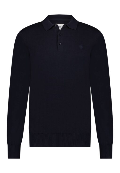 State of Art Katoenen polo met regular fit donkerblauw uni