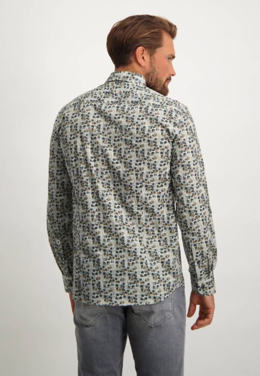 State of Art Button down overhemd met botanische print zilvergrijs/cognac