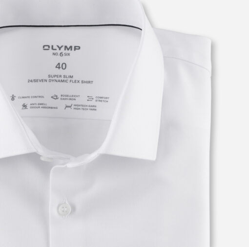 OLYMP No. Six 24/Seven Super Slim, Zakelijk Overhemd, Modern Kent, Wit