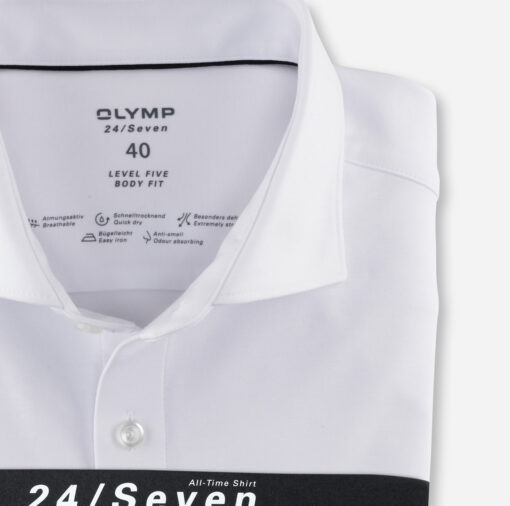 OLYMP Level Five 24/Seven Body Fit, Zakelijk Overhemd, Extra Lange Mouw, Kent, Wit