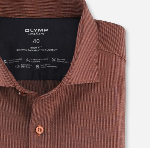 OLYMP Level Five 24/Seven Body Fit, Zakelijk Overhemd, Kent, Oranjerood
