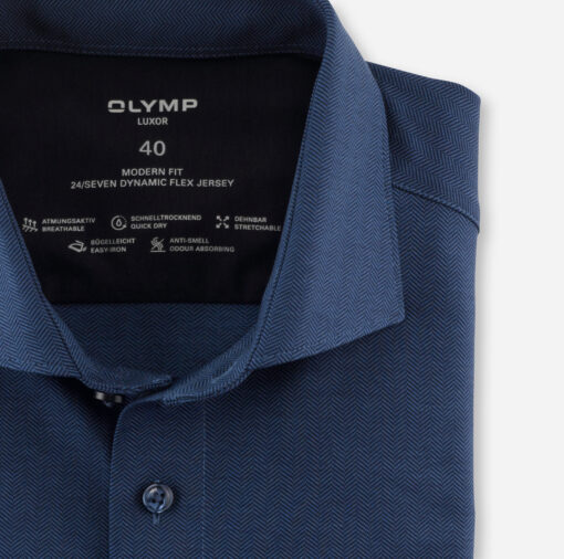 OLYMP Luxor 24/Seven Modern Fit, Zakelijk Overhemd, Kent, Rookblauw