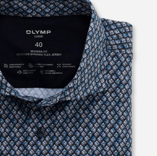 OLYMP Luxor 24/Seven Modern Fit, Zakelijk Overhemd, Kent, Marineblauw