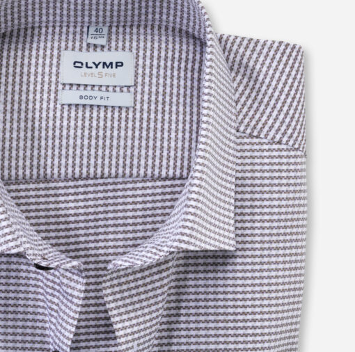 OLYMP Level Five Body Fit, Zakelijk Overhemd, Modern Kent, Bruin
