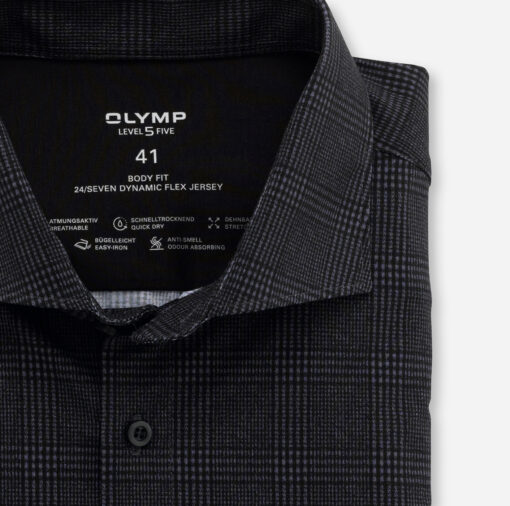 OLYMP Level Five 24/Seven Body Fit, Zakelijk Overhemd, Kent, Zwart