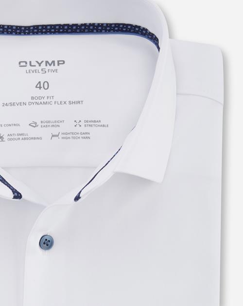 OLYMP Level Five 24/Seven Body Fit, Zakelijk Overhemd, Modern Kent, Wit