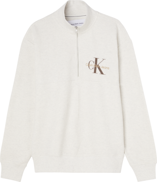 Calvin Klein Sweatshirt Met Halsrits Van Wafelkatoen White