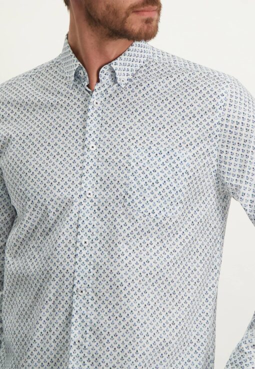 State of Art overhemd met borstzak wit/azuurblauw