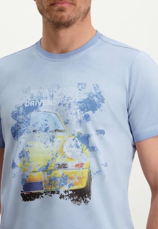 State of Art T-shirt met digitale print middenblauw