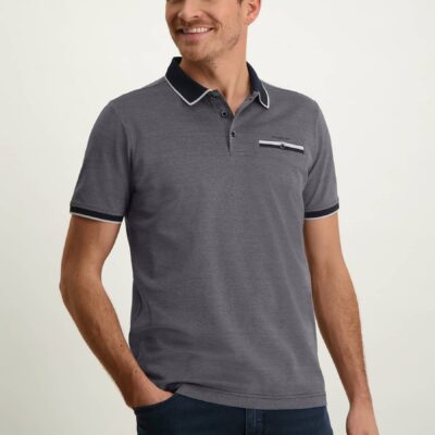 State of Art Polo met paspelzak donkerblauw/wit