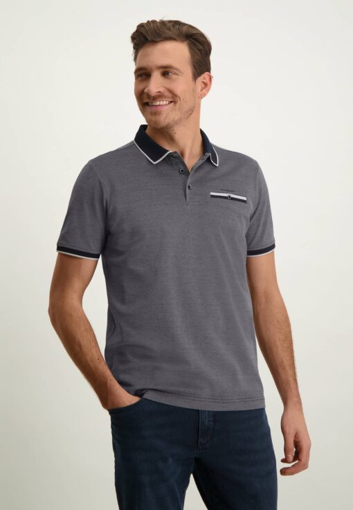 State of Art Polo met paspelzak donkerblauw/wit